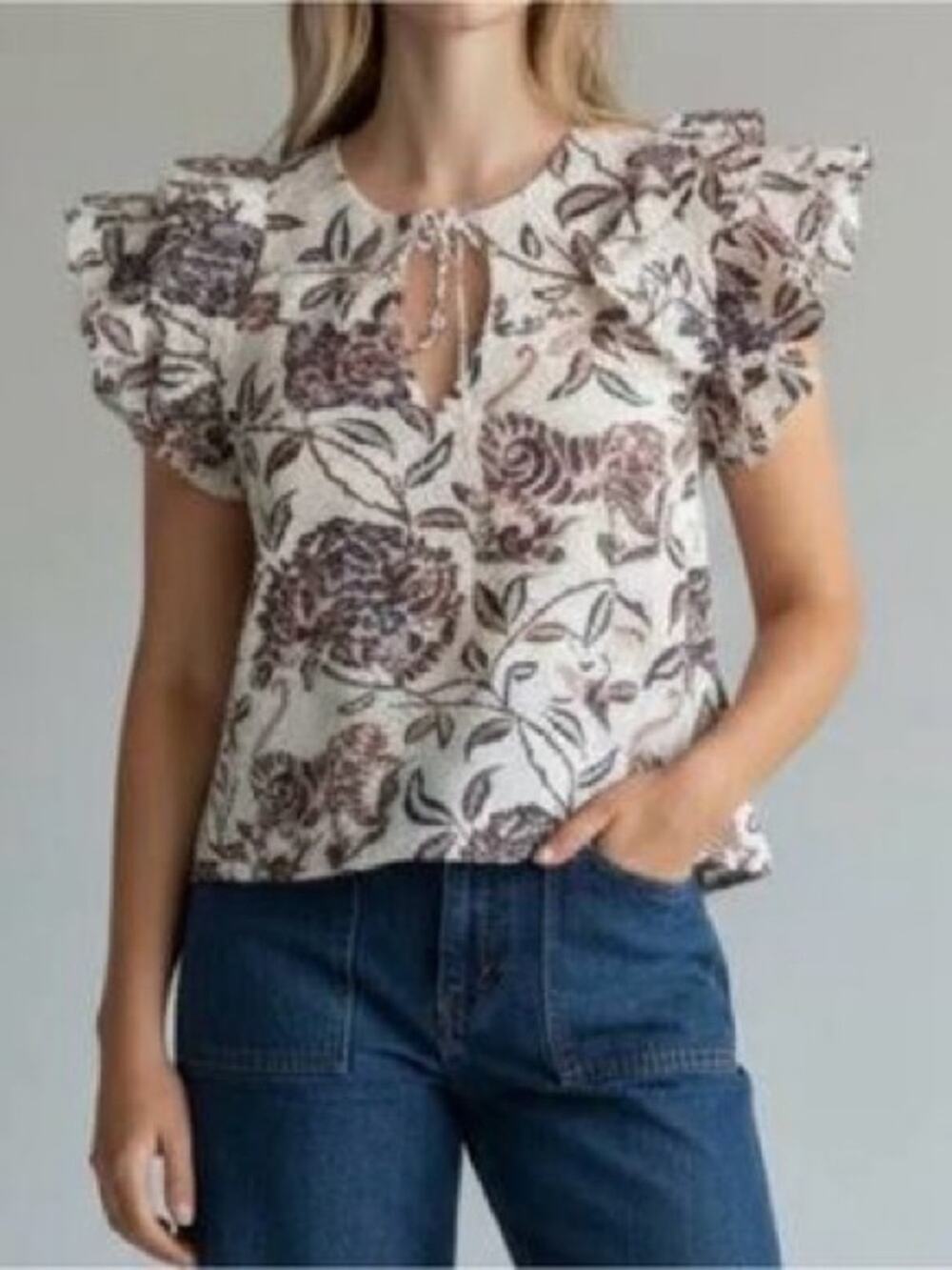 House of Harlow 1964 Flutter Sleeve Peasant Top